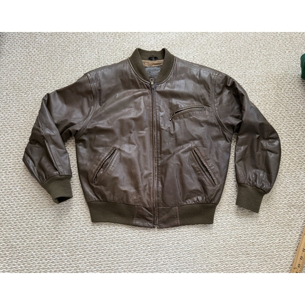 Vintage Brown Leather Bomber Jacket Men's Mixed Blues 90's Y2K Top Gun‎ Large